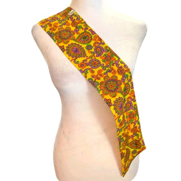 Vtg 1960s Mod Neon Paisley Floral 32" Cravat Neckerchief Head Scarf Hair Tie - Picture 6 of 6